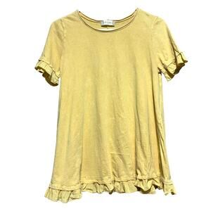 Altar'd State Women's Small Yellow Ruffle Short Sleeve T-Shirt Boho Casual